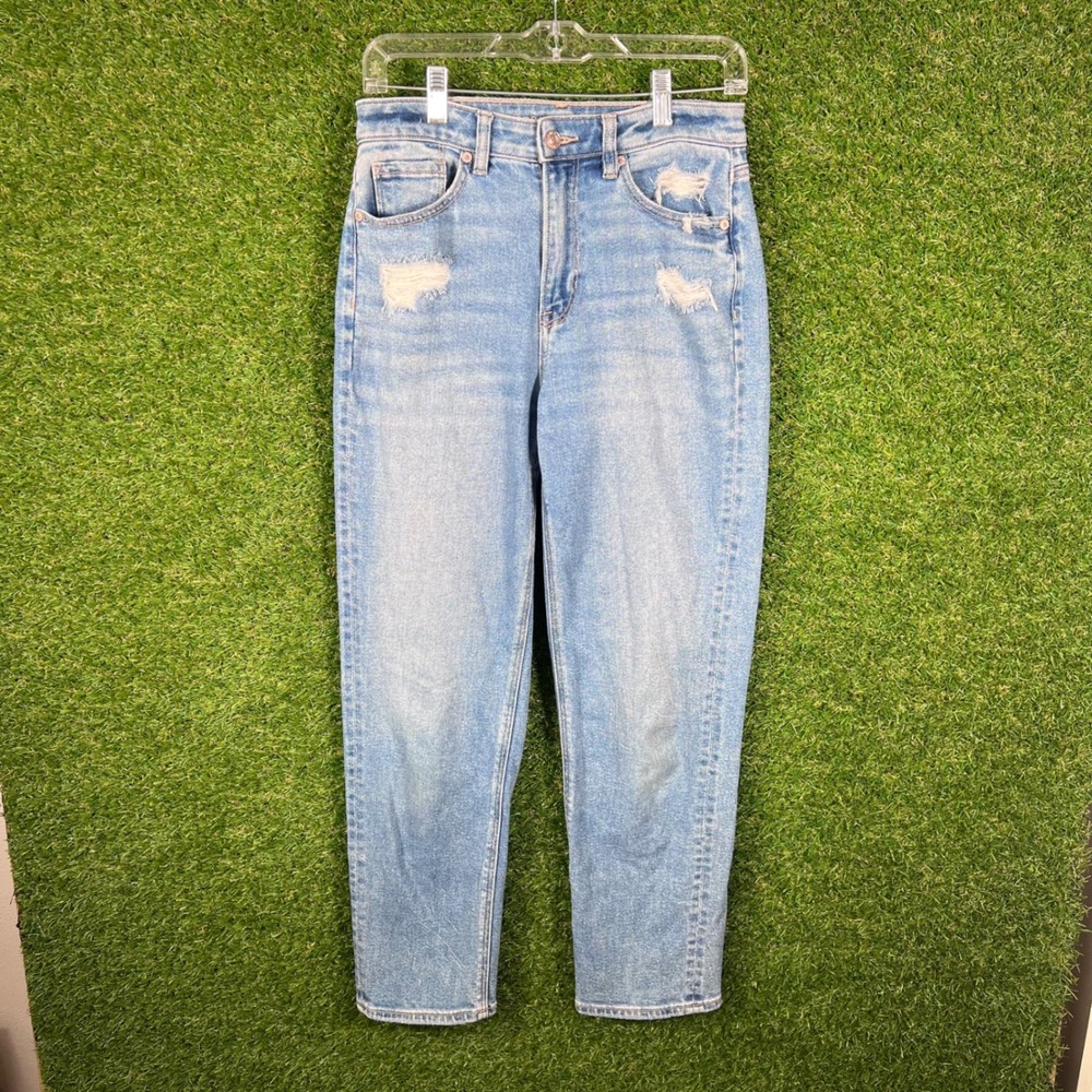 American Eagle Mom Jeans Womens 2 Distressed Light Wash High Waisted Stretch